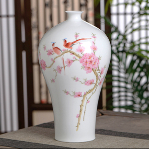 余乐亮《富贵长春》水点桃花梅瓶 景德镇瓷器瓷瓶