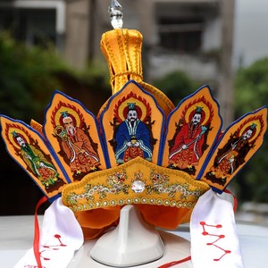 高功法师帽子五佛帽高档五老冠手工刺绣毗卢帽僧帽五佛冠师傅推荐