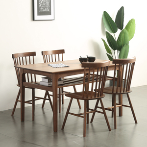 北欧实木餐桌椅子组合黑胡桃家用现代简约长方形小户型全原木饭桌
