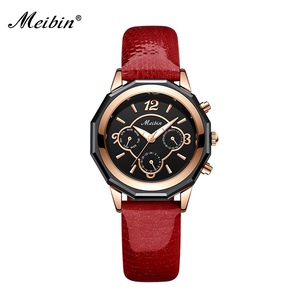 meibin美宾品牌新款手表多功能表盘时尚商务带三眼女士手表