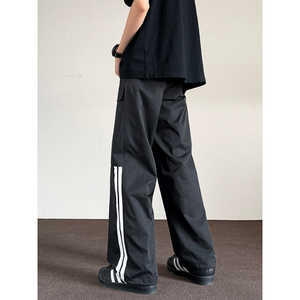 两条杠青少年男裤子夏季显瘦速干设计休闲裤工装弯刀vibe直筒长裤