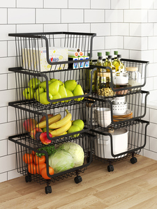 厨房菜篮子置物架带轮子落地多层放水果蔬菜收纳筐架子储物收纳架