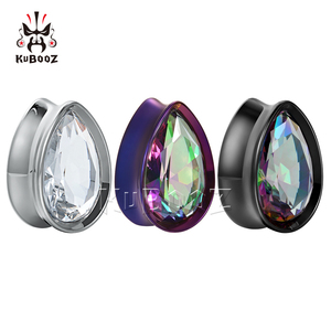 kubooz钛钢水滴形彩锆紫色耳扩 扩大耳洞器镶钻耳环 欧美耳廓饰品