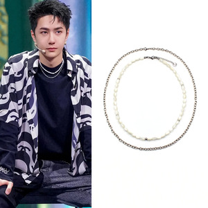 王一博街舞同款天然贝壳珠项链小众高级感国潮街头嘻哈叠戴锁骨链
