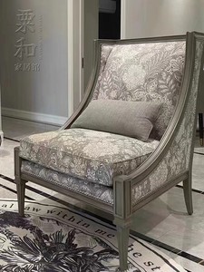 现货美式art家具莫里印象高背椅原版提花布艺复古灰休闲单人沙发