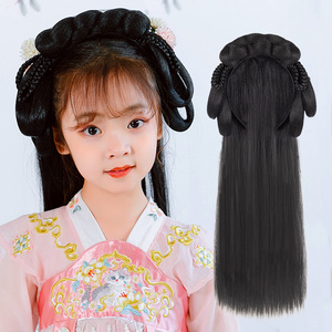 古装汉服假发女儿童一体式懒人发箍古风盘发发髻牛角包垫发全头套