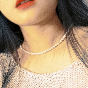 5-6mm年轻天然淡水小珍珠项链锁骨链送女友近正圆强光可调节素链
