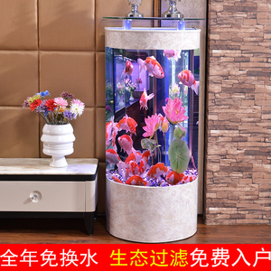 半圆形鱼缸小型水族箱懒人生态免换水客厅家用造景金鱼缸创意
