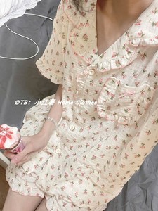 韩国ins碎花睡衣女夏季新款可爱少女短袖短裤休闲薄款家居服套装