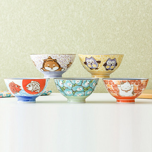 【紫薏轩】进口千代源卡通柴犬釉下彩可爱陶瓷动物猫米饭碗餐具