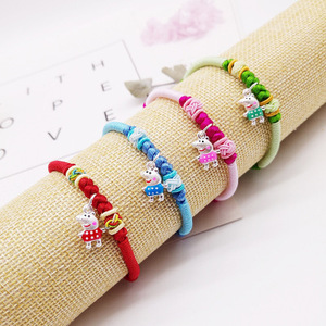 纯银可爱原创小猪 编织红绳手链儿童宝宝手工定制女孩编绳手绳