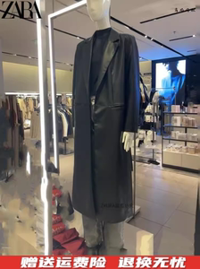 ZARA秋冬新款女装高级感中长款风衣黑色仿皮大衣外套1255749 800