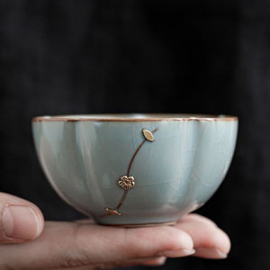 秦艺哥窑锔钉喝茶杯主人杯家用陶瓷功夫茶具办公室茶盏茶碗品茗杯
