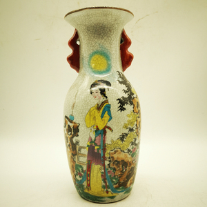 民国粉彩貂蝉拜月图双耳花瓶 仿古瓷器 古董老货 家居客厅瓷摆件