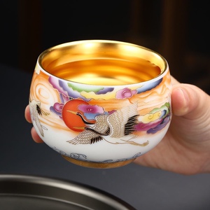 24k纯金主人杯 羊脂玉鎏金杯家用功夫茶杯高档送礼黄金茶盏单杯子
