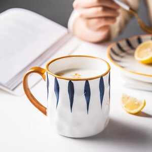 墨色日式马克杯陶瓷杯家用喝水杯子女生办公室情侣带盖咖啡杯茶杯