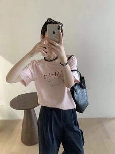 “粉色小河马”蒽西Enxi夏上新!卡蔓套头简约小字母短袖T恤E3088#