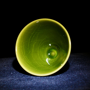 帝王绿冰裂纹 建盏斗笠茶杯 茶叶末釉翡翠绿主人杯小号品茗杯