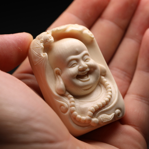 原创猛犸象牙雕笑脸弥勒佛手工雕刻吊坠挂牌手把件男款文玩收藏送