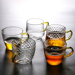 日式锤纹耐热加厚玻璃品茗杯家用彩色把手小茶杯酒杯功夫茶具配件