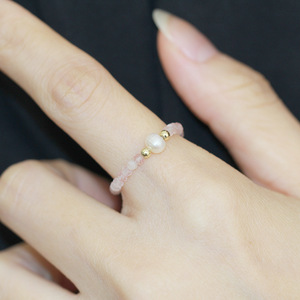 韩版韩式简约粉色绿色水晶串珠弹力绳戒指天然淡水珍珠指环女款yh