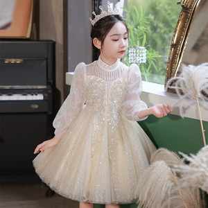 女童礼服轻奢小众钢琴演出服儿童生日公主裙长袖主持人花童婚礼裙