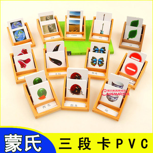 蒙特蒙台梭利蒙氏语言教具三段卡三部分卡认知卡三段式卡片盒动物