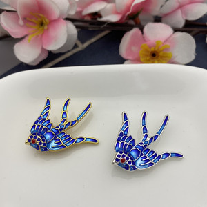 合金滴油景泰蓝烧蓝 29*30mm小燕子 古风发簪步摇材料diy饰品配件