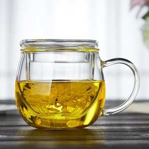 玻璃茶杯带把男女办公室花茶杯子加厚带盖耐热透明茶水分离泡茶杯
