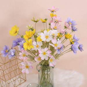 仿真波斯菊皱菊婚庆背景墙塑料花装饰花绢花客厅落地假花拍摄道具