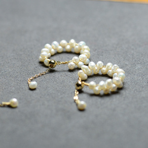 天然珍珠戒指DIY手工编织女款开口可调淡水白珍珠指环学生日礼物