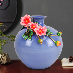 珐琅彩景德镇陶瓷蓝色美式花瓶摆件客厅玄关插花北欧家居轻奢装饰