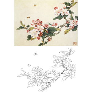 俞致贞花卉小品西府海棠实物打印白描底稿临摹勾线过透稿l336