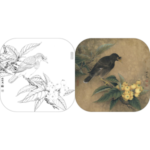 高清宋画小品八哥枇杷图工笔画白描底稿线描稿临摹实物打印稿l498
