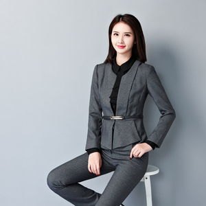 秋款西装套装女职业装灰色西服显瘦工装时尚制服两件套正装工作服