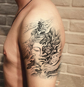 善恶一念之间唐僧仿真纹身贴 半魔半佛男女款 花臂 小腿 手臂防水