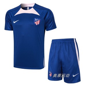 正品Nike耐克23-24马竞蓝色短袖球衣训练服赛前热身圆领T恤足球服
