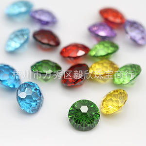 cz圆形烟花切锆石裸石千禧切面工艺饰品配石戒面菊花紫红色多尺寸