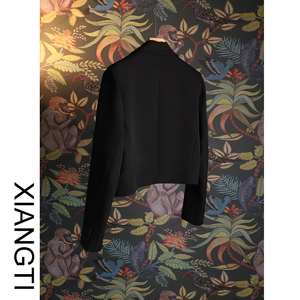 XT西装外套女春秋季2024新款小个子超短款黑色潮休闲韩版气质上衣