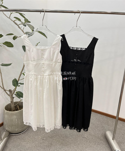 现货韩国代购正品女装24夏季新款JS NEW YORK方领半扣蕾丝连衣裙