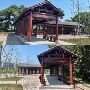 户外实木长廊中式仿古双层凉亭室外走廊古建水榭廊亭景观文化廊架