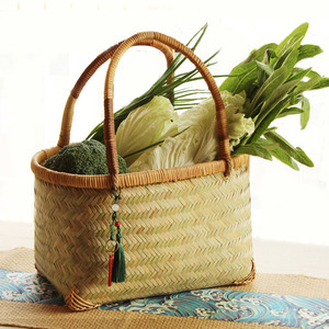 家用手工编织藤编买菜篮子野餐篮子手提篮竹编菜篮子装水果收纳筐