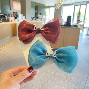 儿童公主蝴蝶结发夹女孩头饰发卡宝宝皇冠丸子头顶夹diy手工发饰