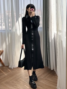 法国代购maje半身裙2023秋冬高腰修身黑色针织半身长裙MFPJU01113