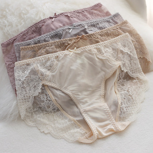 100%桑蚕丝真丝内裤中腰蕾丝边性感舒爽夏季薄款无痕包臀精致好货