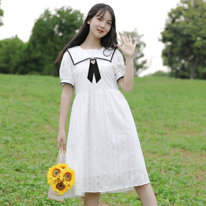 初中生连衣裙夏全棉女学生裙子夏季宽松连衣裙中学生白色少女裙子