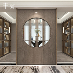 新中式实木屏风隔断装饰客厅原木玄关办公室定制圆形栅栏镂空格栅