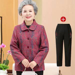 奶奶装春秋季花色外套60岁70中老年人秋装女长袖上衣老人妈妈衣服