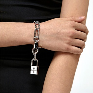 smfk官方十字花竹节手链个性简约百搭情侣手环锁链高级时尚配饰女