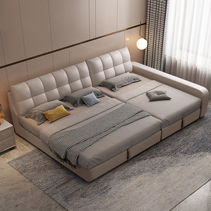 二胎亲子床主卧大床3米超大轻奢现代简约风家庭榻榻米2.2x2.4皮床